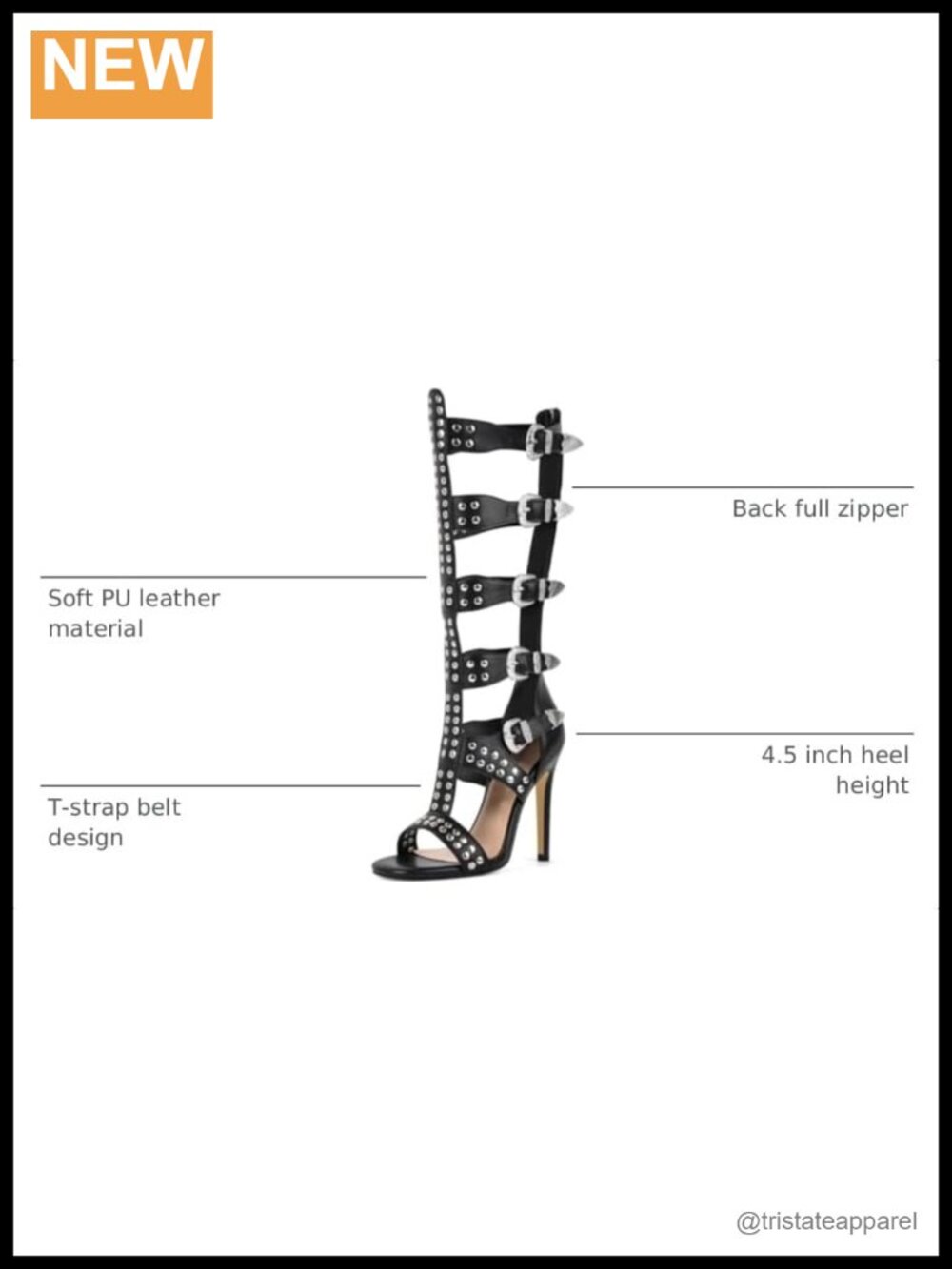 Knee High Gladiator Sandals with Rivets - Picture 3 of 6